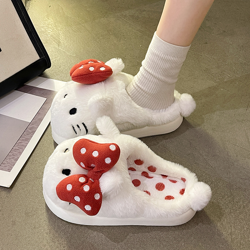 可爱蝴蝶结小猫咪棉拖鞋冬季外穿