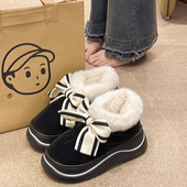 外穿防水加厚加绒雪地靴厚底增高包跟棉鞋 可爱蝴蝶结棉拖鞋 女冬季
