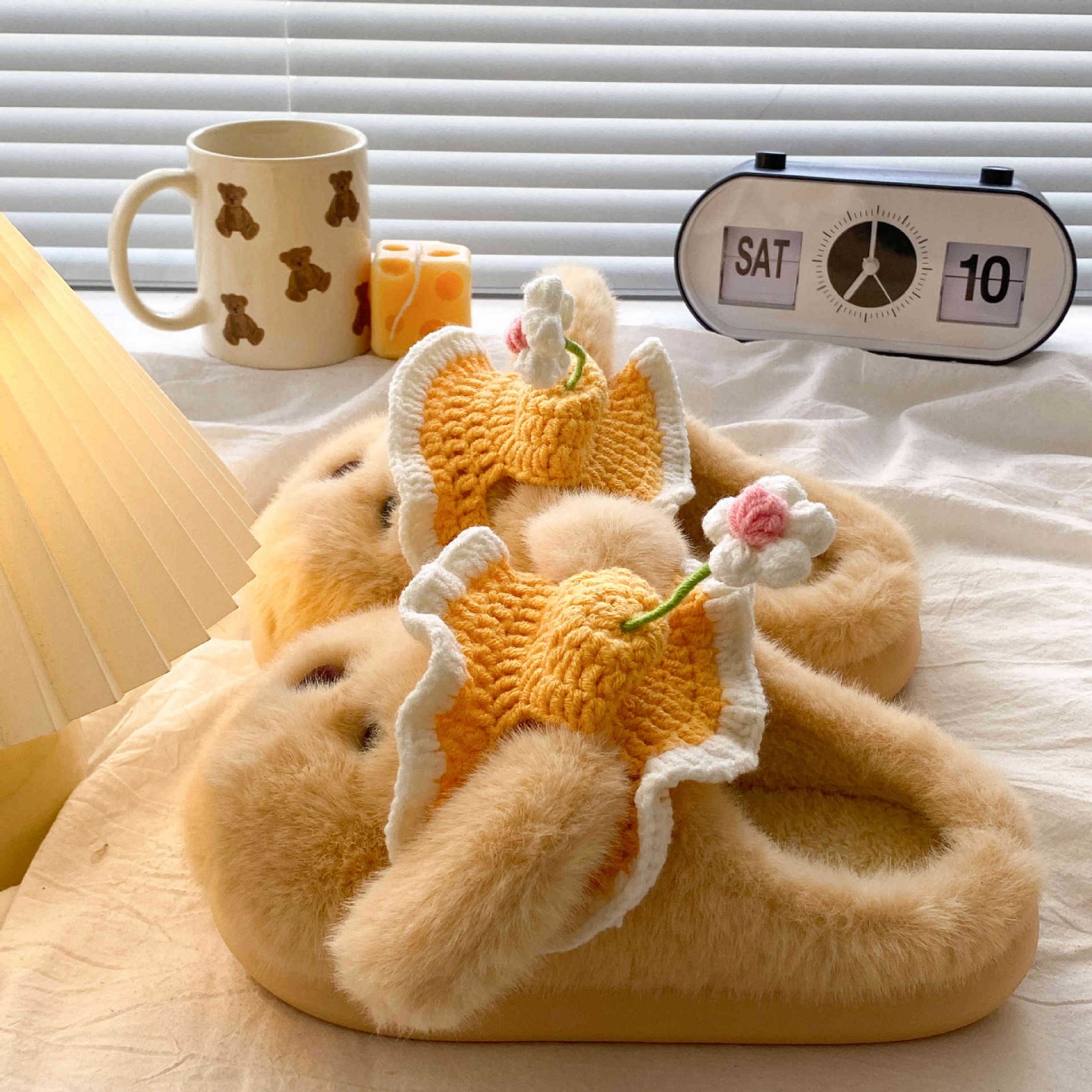 加绒保暖厚底可爱大耳狗毛毛拖鞋