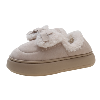 可爱蝴蝶结防滑厚底包跟棉拖鞋