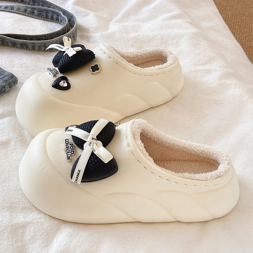 可爱蝴蝶结防水棉拖鞋，居家外穿都可以