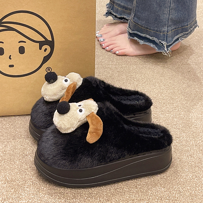 棉拖鞋女冬季厚底增高跟防滑可外穿可爱小狗室内居家保暖毛绒拖鞋,女鞋,毛毛鞋,淘宝优惠券,粉丝福利购,淘宝优惠卷