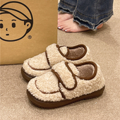 魔术贴加绒保暖防滑室内居家棉鞋 包跟棉拖鞋 时尚 新款 女2025年冬季