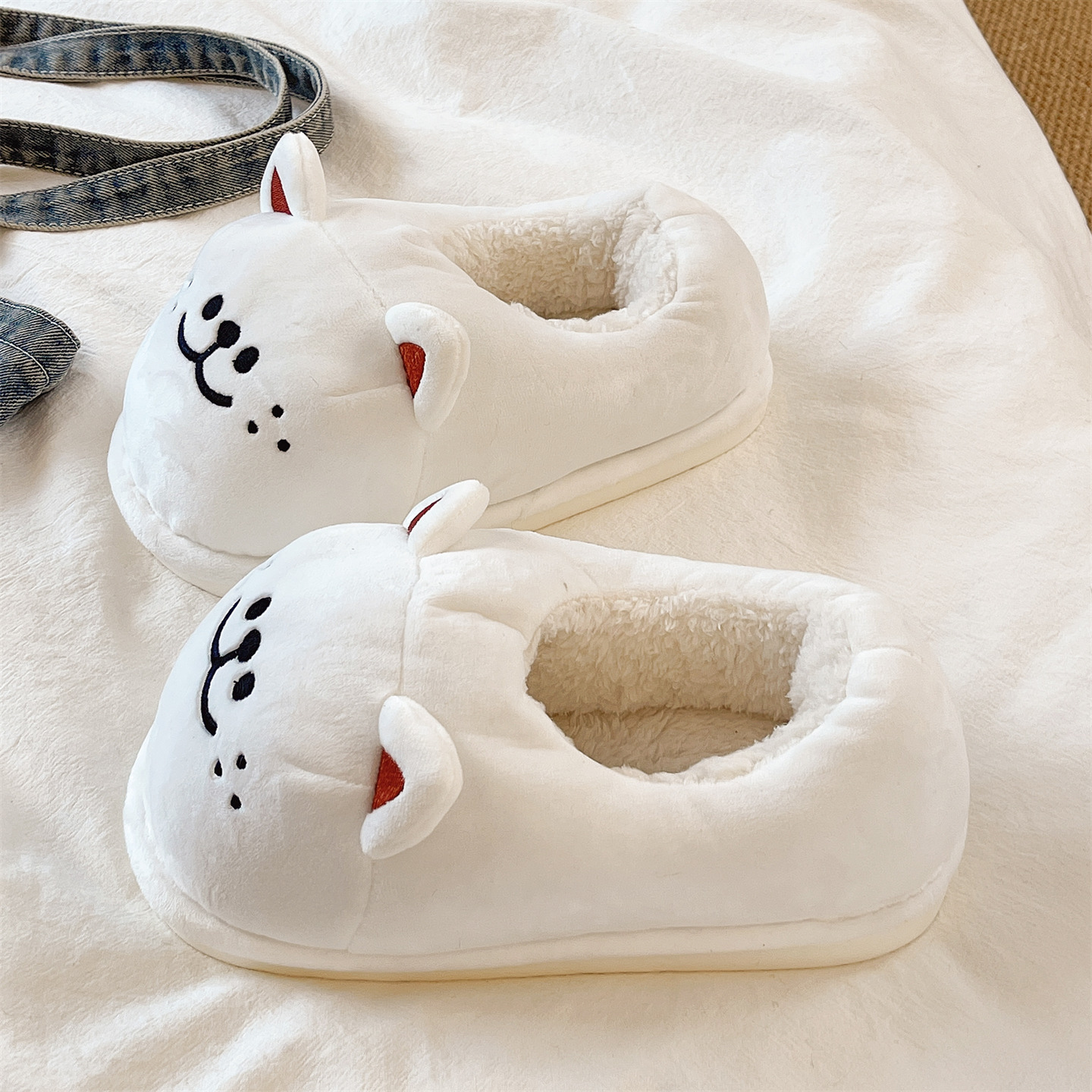 俏绘可爱卡通小狗厚底包跟棉拖鞋