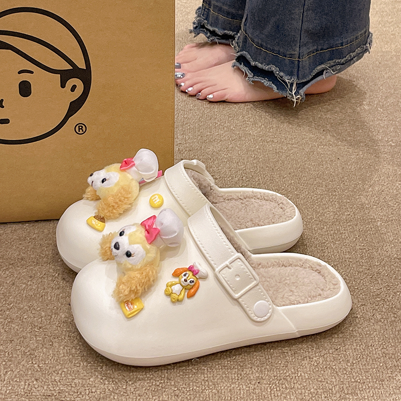 可爱卡通防水包头两穿棉拖鞋