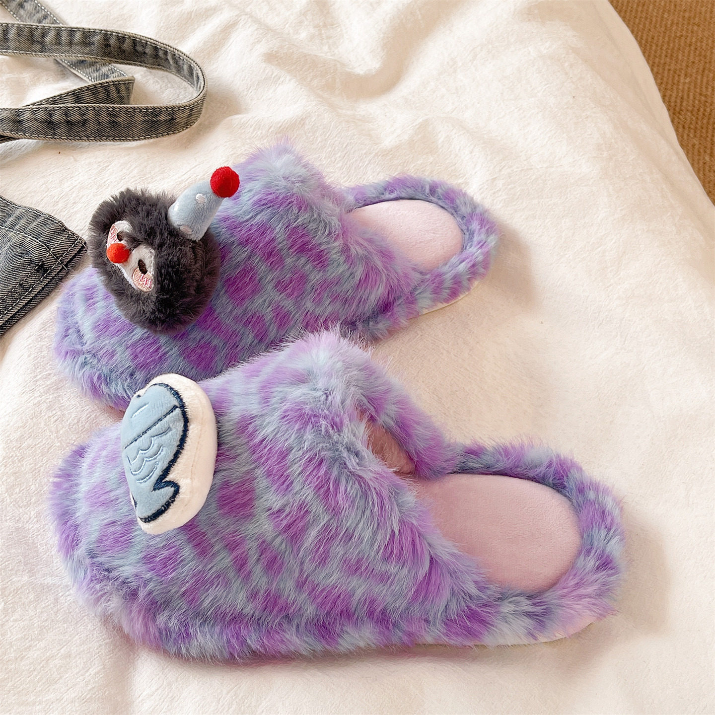 可爱企鹅小鱼动物纹毛毛鞋女冬季居家室内防滑加绒保暖包头棉拖鞋,女鞋,毛毛鞋,淘宝优惠券,粉丝福利购,淘宝优惠卷