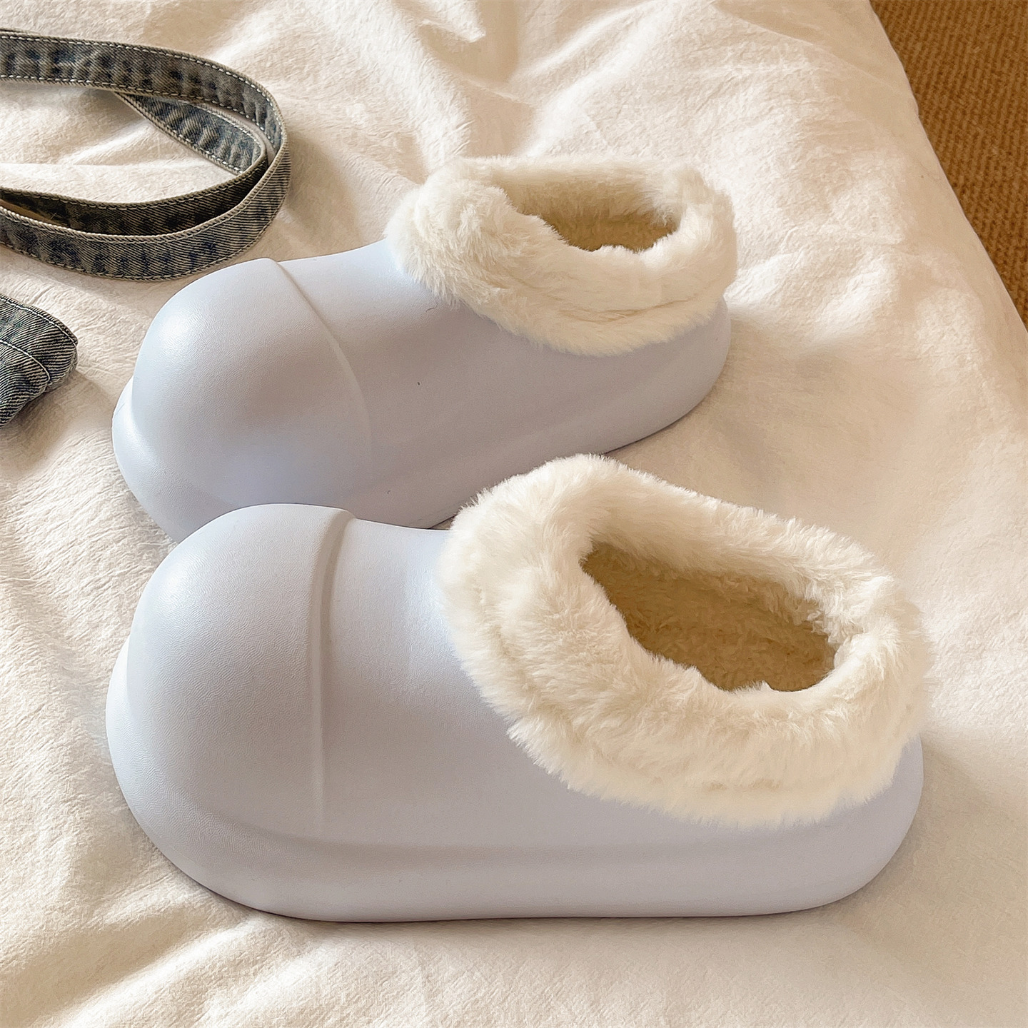 俏绘加绒厚底防滑保暖防水棉拖鞋