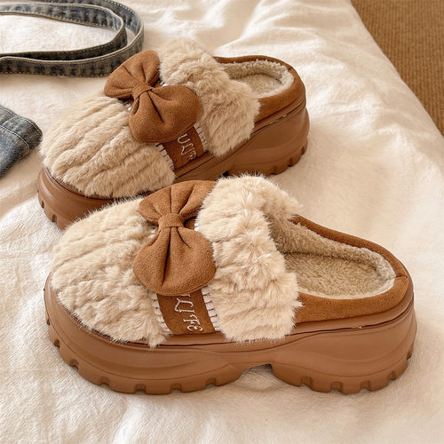 俏绘时尚蝴蝶结厚底包头棉拖鞋