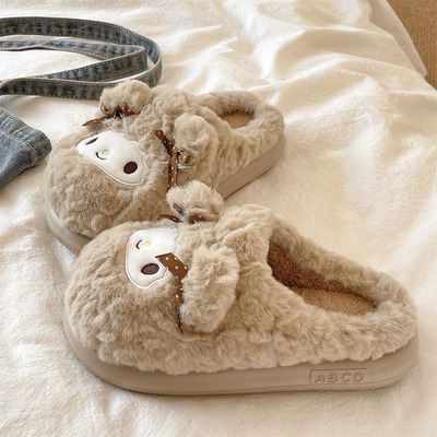 俏绘可爱蝴蝶结小羊厚底棉拖鞋