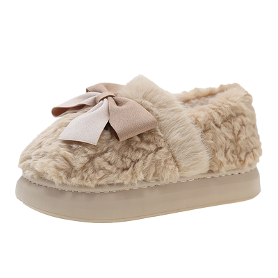 可爱蝴蝶结毛绒棉拖鞋