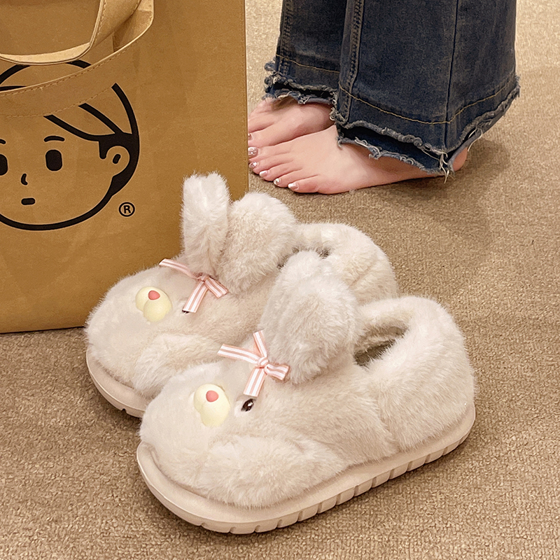 可爱兔子毛绒保暖棉拖鞋