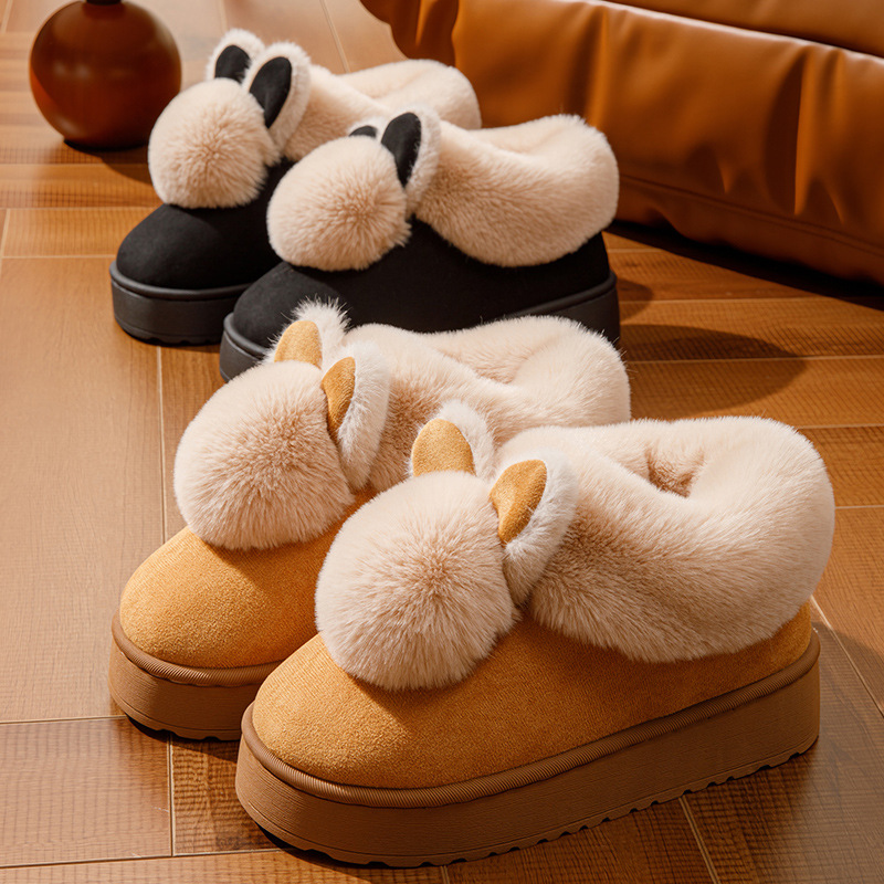 俏绘加绒保暖厚底可爱毛绒兔棉鞋