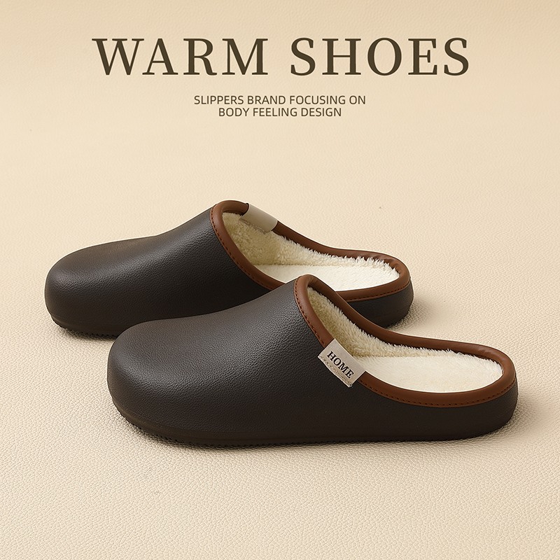 俏绘简约男士防水软底保暖棉拖鞋