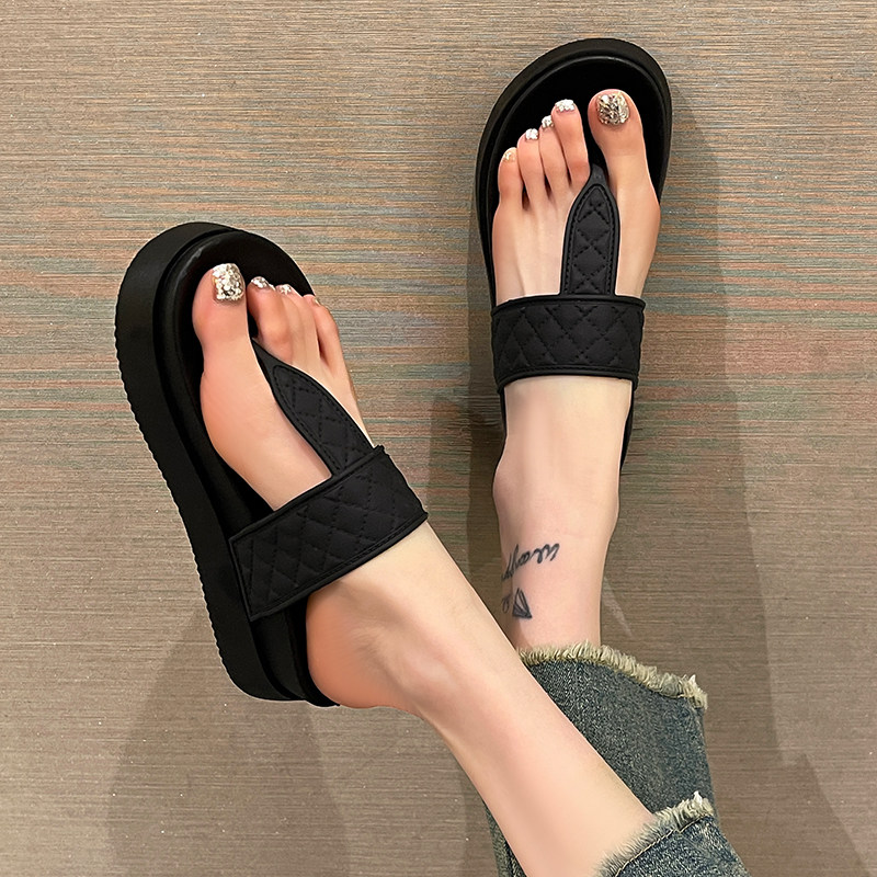 人字拖女夏厚底外穿时尚松糕坡跟增高夹脚海边沙滩鞋防0508d,女鞋,人字拖,淘宝优惠券,粉丝福利购,淘宝优惠卷