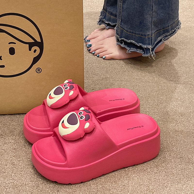 俏绘可爱小熊厚底增高跟凉拖鞋