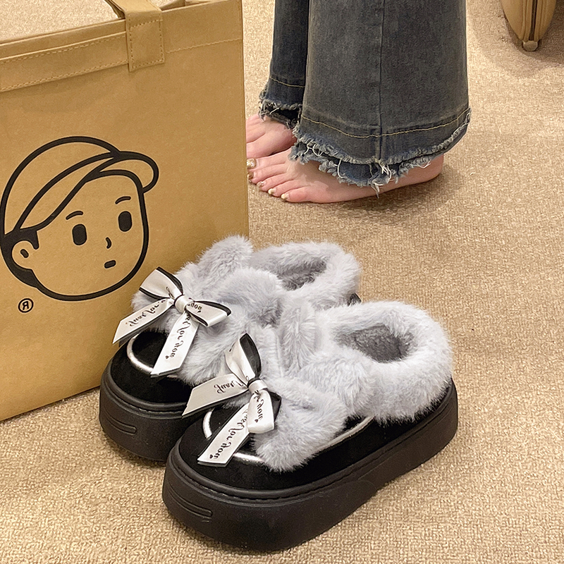 蝴蝶结加绒加厚包跟棉鞋