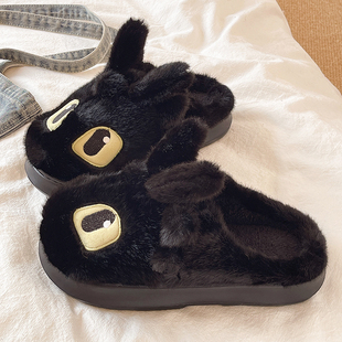 可爱无芽仔棉拖鞋女款冬季居家室内防滑厚底毛绒保暖包头拖鞋外穿