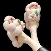 可外穿甜美花朵防滑室内家居沙滩凉拖鞋 踩屎感厚底增高拖鞋 女夏季