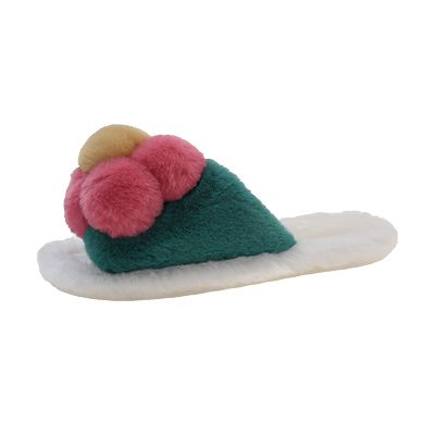可爱花朵一字毛毛棉拖鞋