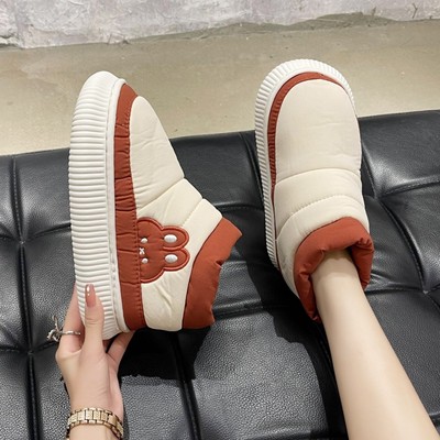 可爱侧边兔子高帮情侣棉拖鞋