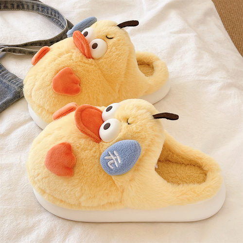 俏绘可爱小鸭厚底防滑保暖棉拖鞋