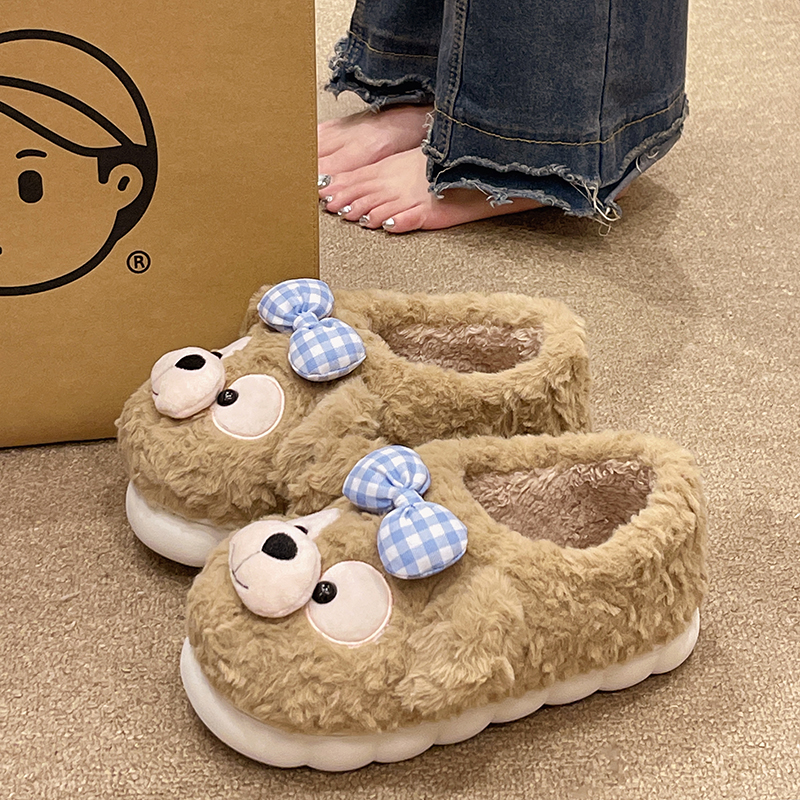 可爱小熊毛绒包跟棉拖鞋