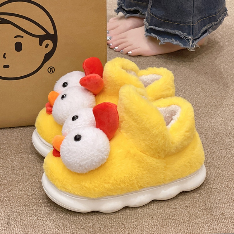 可爱小鸡厚底加绒包跟高帮棉拖鞋