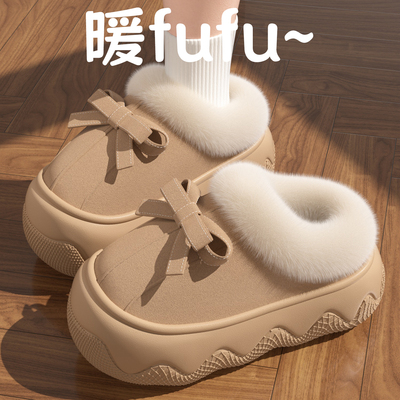 超厚底增高蝴蝶结保暖包跟棉鞋