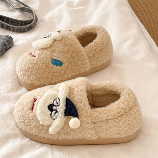 呆萌狗狗棉拖鞋女款冬季可爱情侣室内居家防滑毛绒保暖包跟棉鞋男