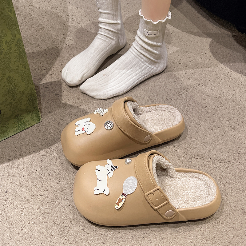 可爱小狗加绒防水棉拖鞋
