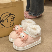 防水外穿厚底加绒加厚卡通可爱室内家居保暖棉鞋 包跟棉拖鞋 女冬季