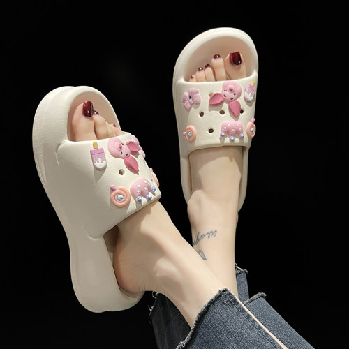 可爱小猪踩屎感厚底高跟凉拖鞋