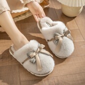 毛毛拖鞋 蝴蝶结棉拖鞋 女士月子秋冬防滑保暖室内家居2025新款 冬天