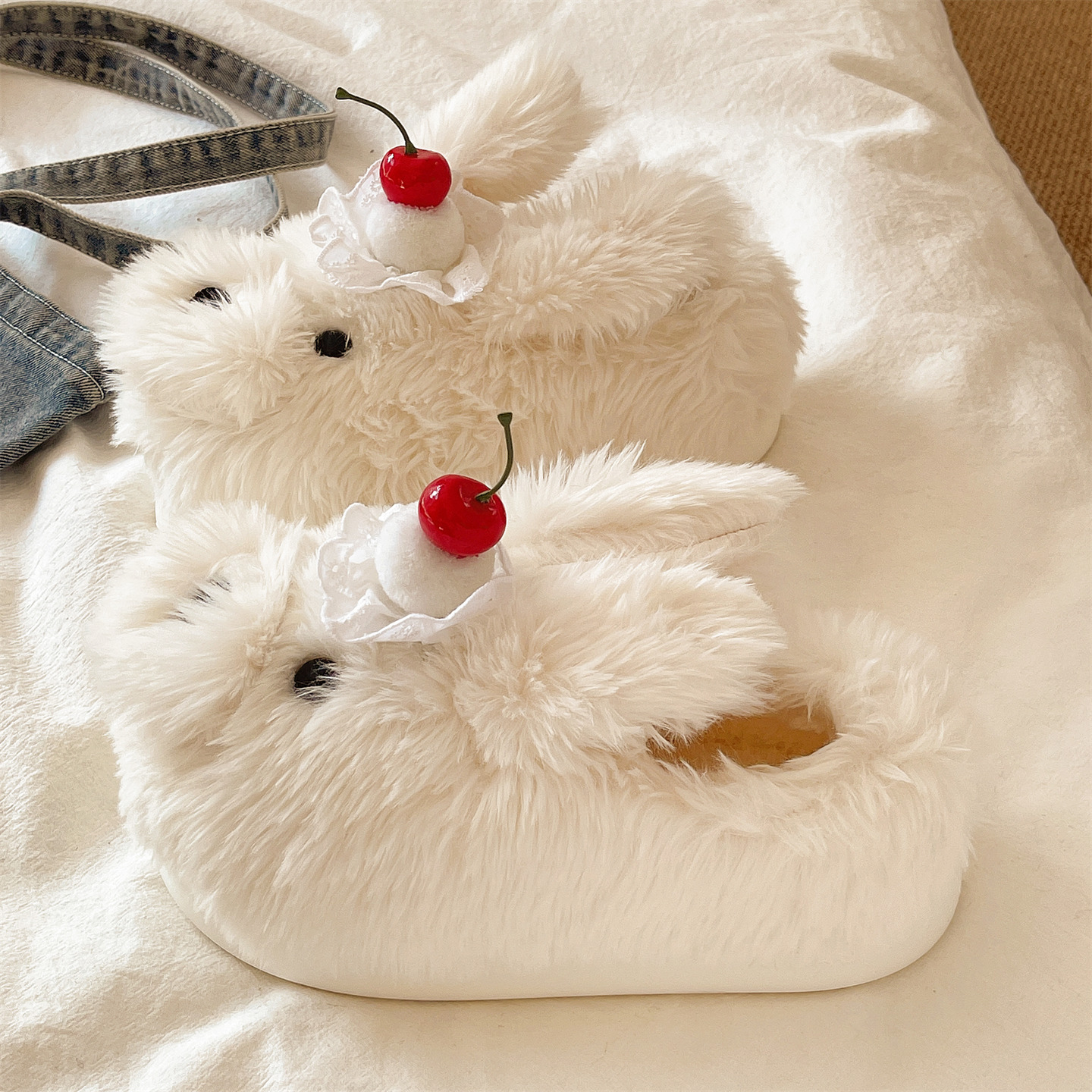 俏绘可爱樱桃小狗厚底包跟棉鞋