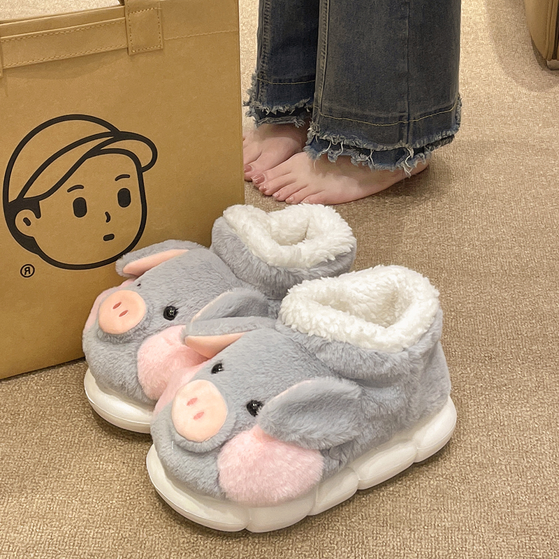 可爱小猪高帮包跟棉鞋