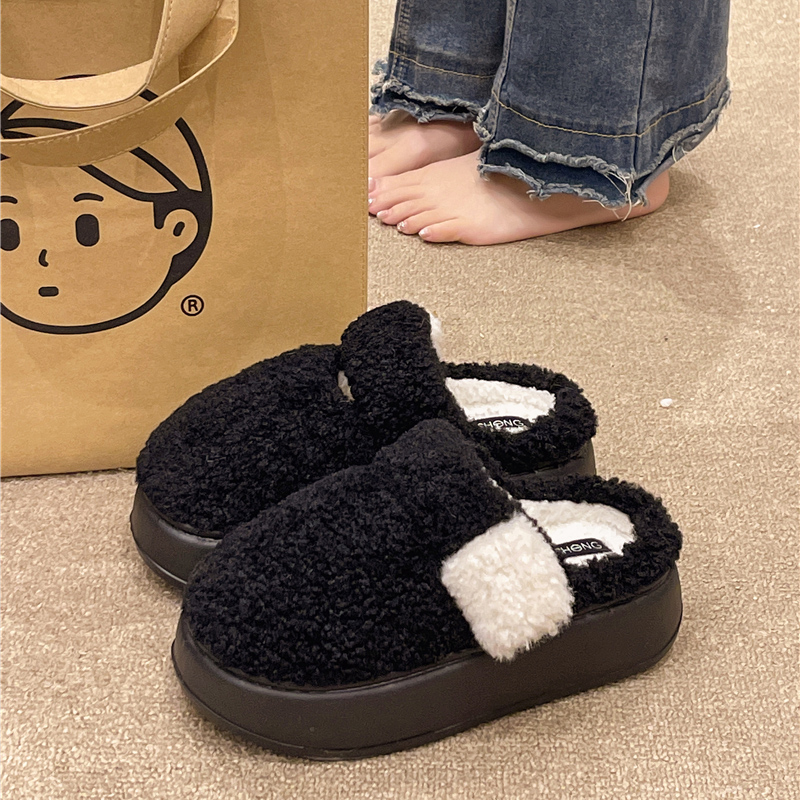 简约厚底毛绒保暖棉拖鞋