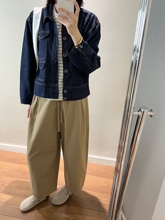 wenlustore秋季新款纯棉韩系气球裤工装裤九分休闲裤卡其色裤子