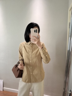 wenlustore早春新款纯棉牛津纺老钱风正肩长袖衬衫女