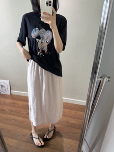 wenlustore夏季新款松紧腰宽松百搭醋酸半身裙中长裙直筒裙