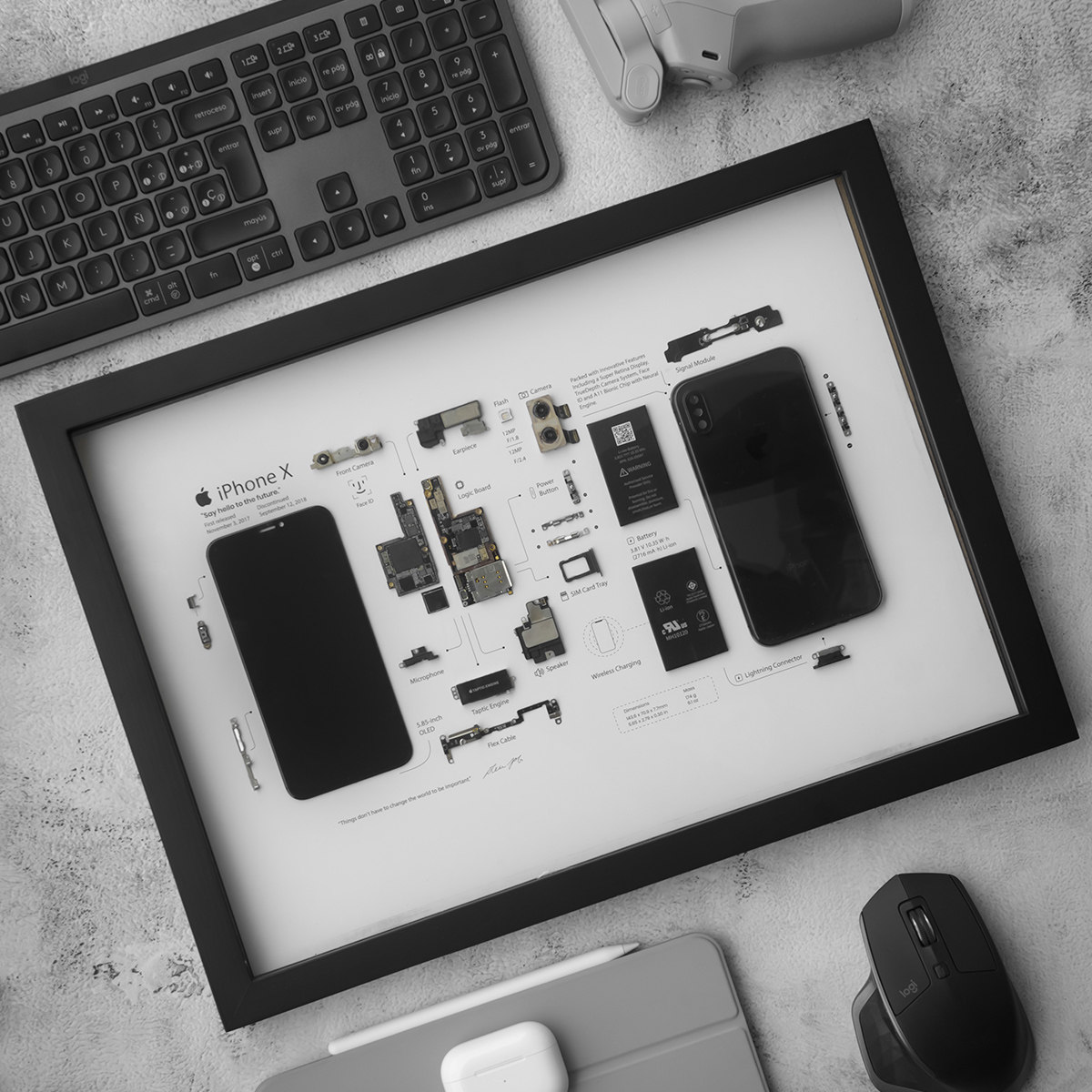iPhoneX手机拆解标本相框装裱画 科技创意礼物个性收藏装饰桌搭