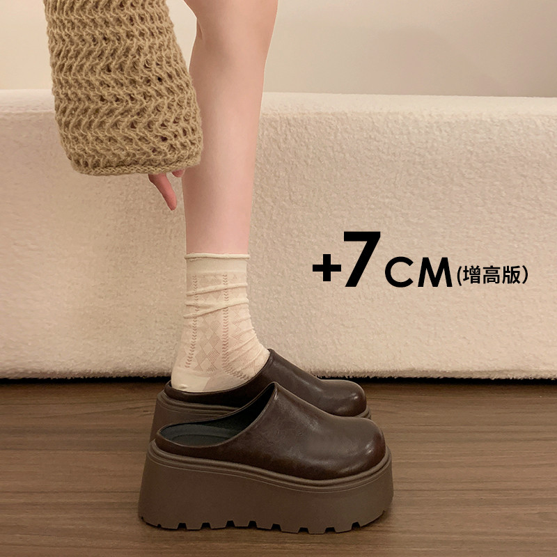 厚底增高勃肯鞋懒人松糕包头半拖