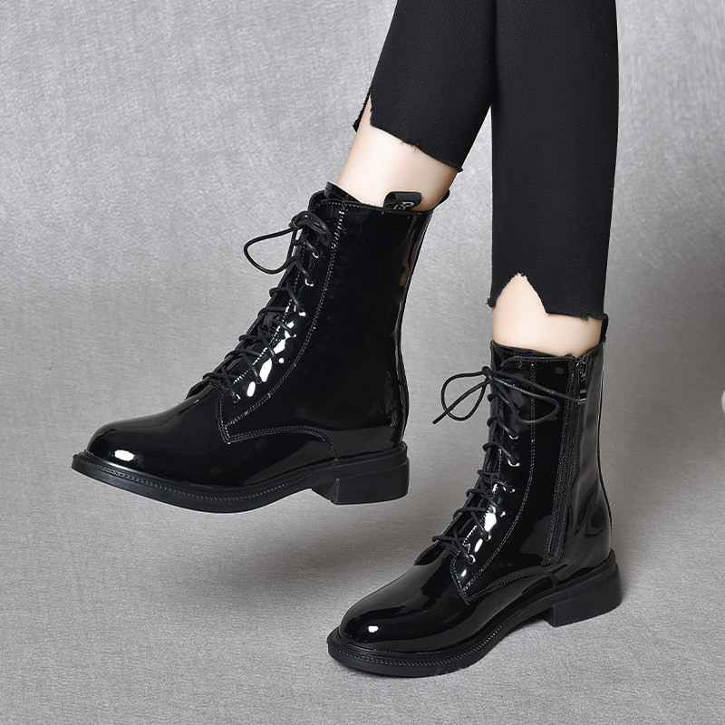 2025新款秋冬季大码女靴41一43漆皮马丁靴女平底亮皮短靴真皮皮鞋,女鞋,马丁靴,淘宝优惠券,粉丝福利购,淘宝优惠卷