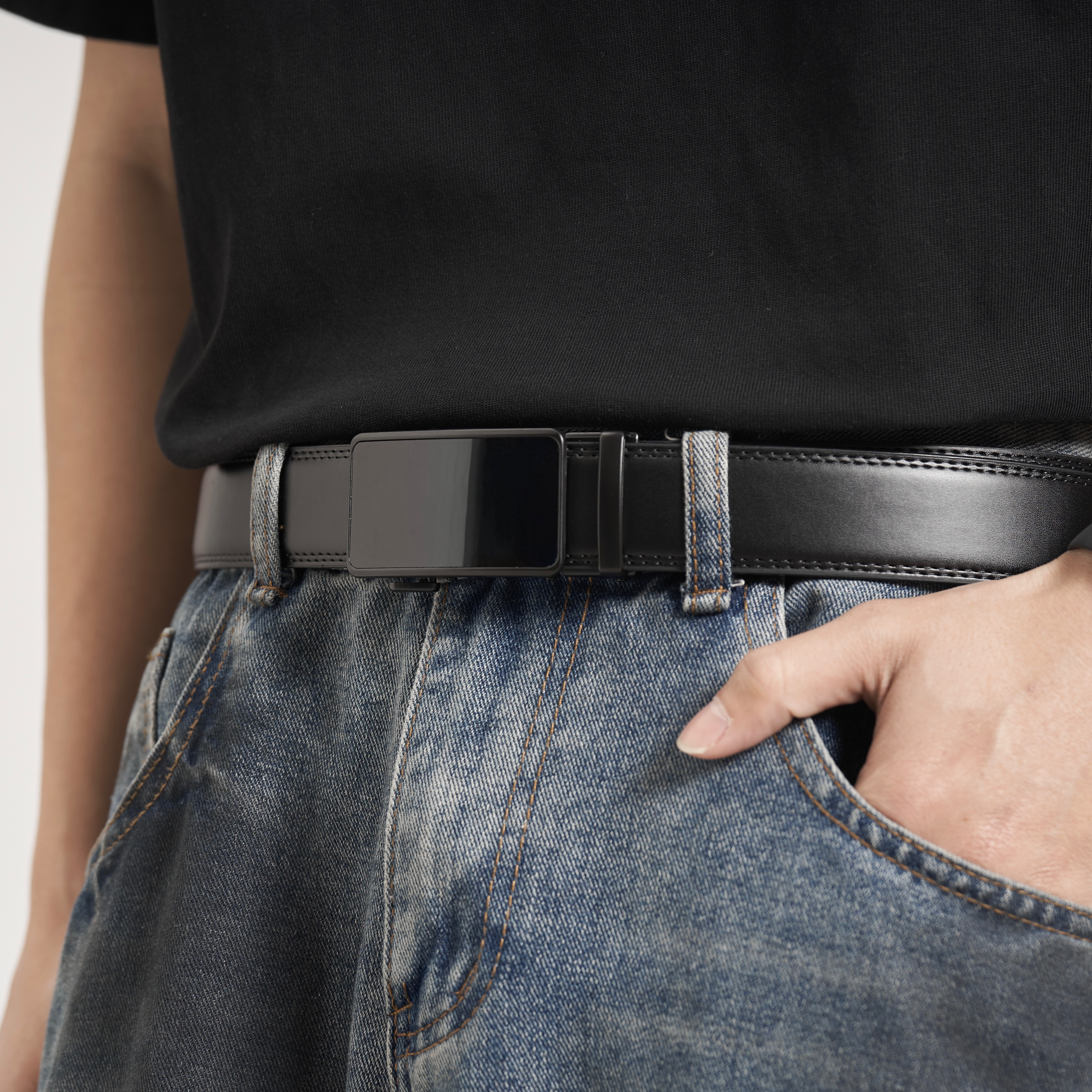 新款黑色男士腰带自动扣裤腰带外搭新款商务皮带百搭潮流休闲裤带