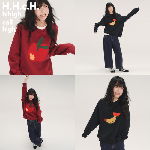 HHCH口海 AW26 苹果香蕉绣花插肩袖圆领宽松套头卫衣