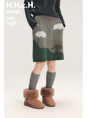 HHCH口海 SS26 马年新品羊毛混纺撞色提花松紧腰针织一步裙半身裙