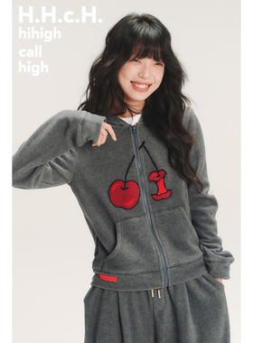 HHCH口海 AW25 手绘樱桃立体绣花高弹云朵触感连帽拉链卫衣外套