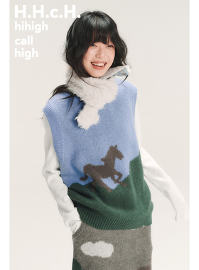 HHCH口海 SS26 马年新品羊毛混纺撞色提花宽松无袖针织马甲毛衣