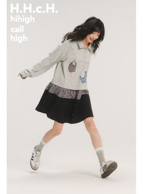HHCH口海 AW25 手绘水果贴布绣格纹拼接假两件Polo领长袖连衣裙