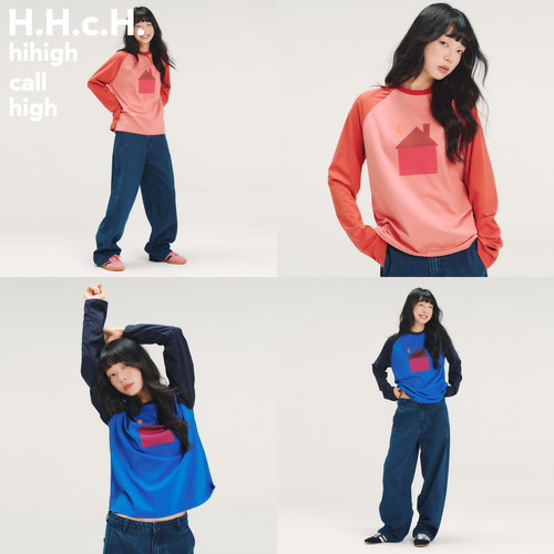 HHCH口海 AW26 风景图案数码印花撞色拼接插肩袖圆领宽松长袖T恤