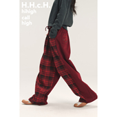 HHCH口海 马年撞色格纹拼接小马贴布绣松紧腰红色休闲阔腿长裤